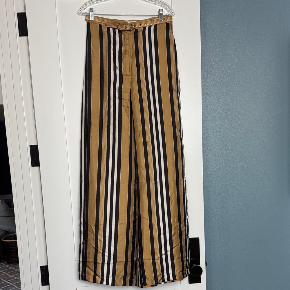 Zimmermann Striped Wide-Leg Pants in Mustard, Black & White